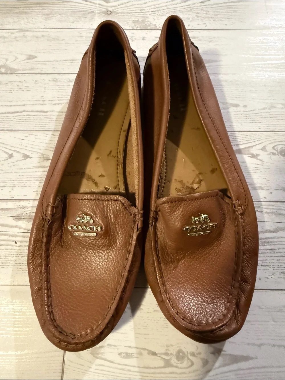 Coach Brown Leather Women’s Slip-On Loafers with Gold Logo